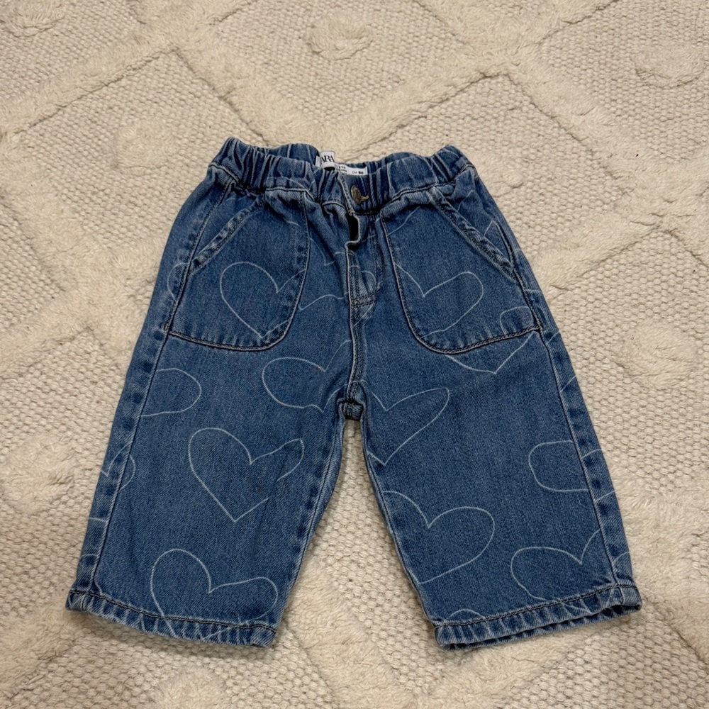 Zara Blue Denim Kids Bottoms with Heart Pattern